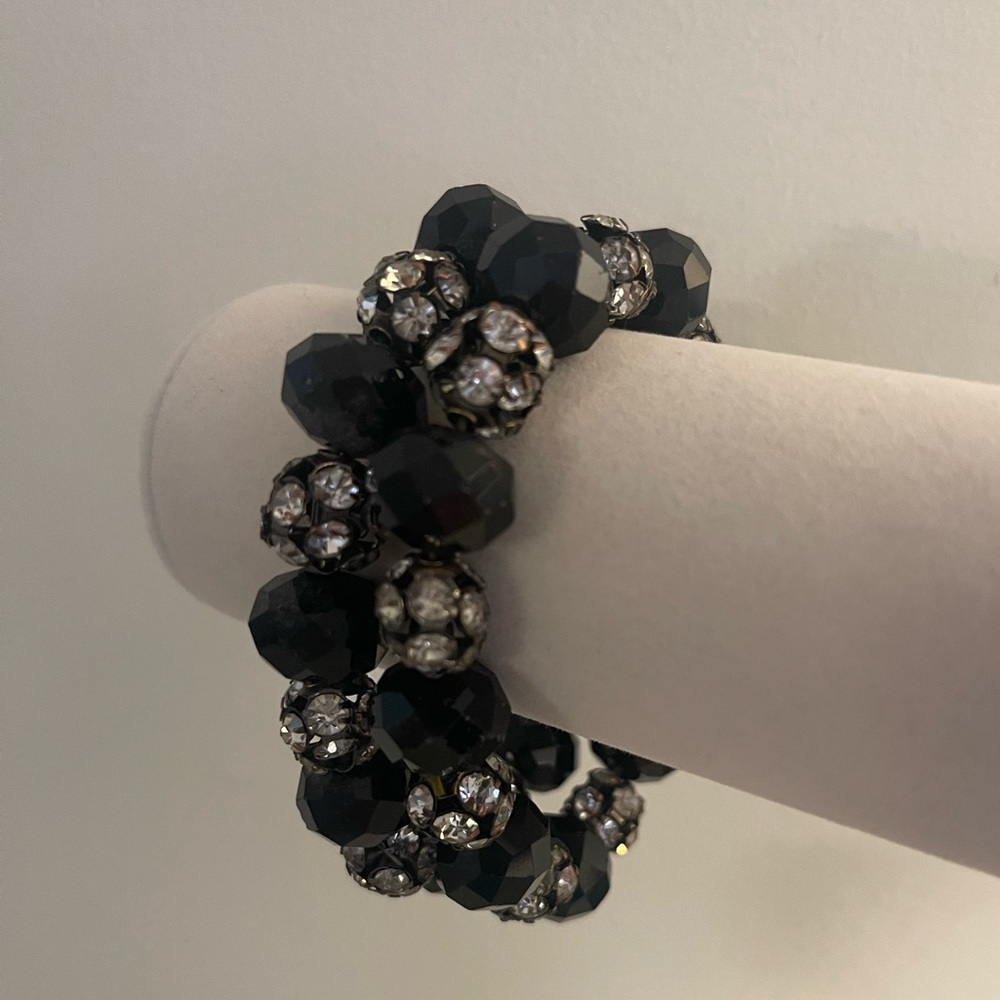 Black faceted and rhinestone ball bracelets